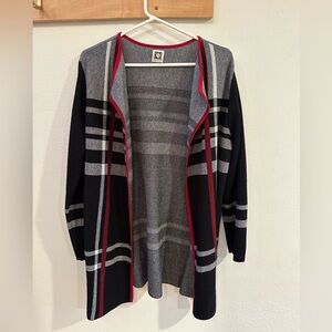 Anne Klein Black and Gray Cardigan with Red Trim